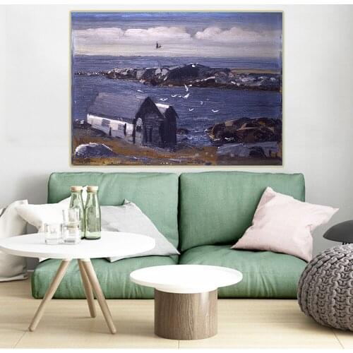 Citon George Bellows《The Gulls, Monhegan》Canvas Oil Painting Ash Can School Art Poster Picture Wall Decor Modern Home Decoration