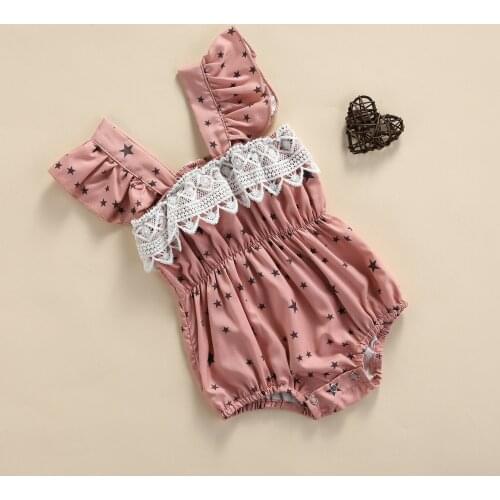 FOCUSNORM 0-24M Newborn Baby Girls Sweet Rompers Star Printed Lace Ruffles Fly Sleeve Elastic Waist Jumpsuits