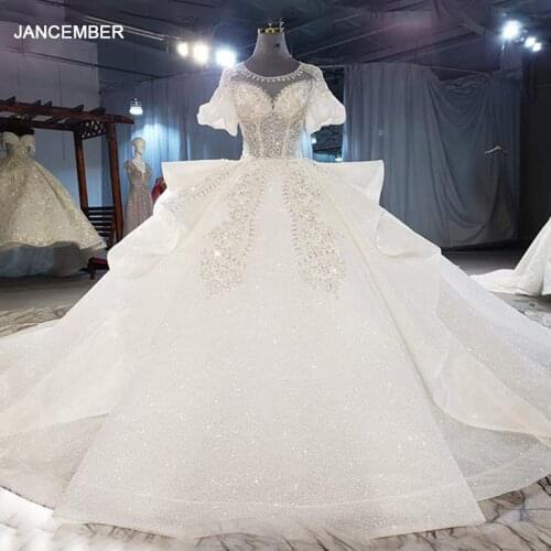 HTL2044 Luxurious Sweetjeart Crystal Beading Sequined Wedding Dress 2021 For Woman Ball Gowns Short Puff Sleeve