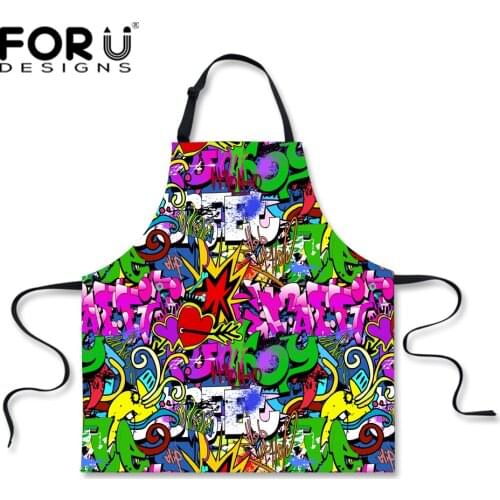FORUDESIGNS Personalized Men Women Graffiti Home Aprons Designer Art Kitchen Cooking Aprons Unique Hairdressers Apron