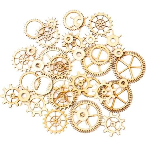 Mixed Wheel Gear Pattern Natrual Wooden Scrapbooking Hollow Craft Round Random for Handmade Home 20-36mm 36pcs MZ74-FD