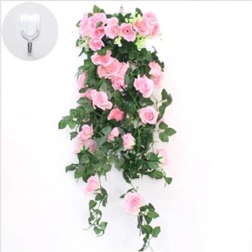 Artificial rose wall hanging hanging basket Fake flower decoration wedding celebration flower string Green plants