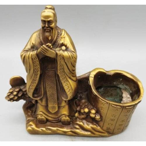 China brass Confucius Pen holder crafts statue