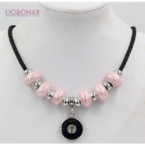 10pcs Wholesale Interchangeable Snap Jewelry 10 Colors Pink Ceramic Bead Pendant Leather Snap Necklace Collier 18mm Snap Jewelry