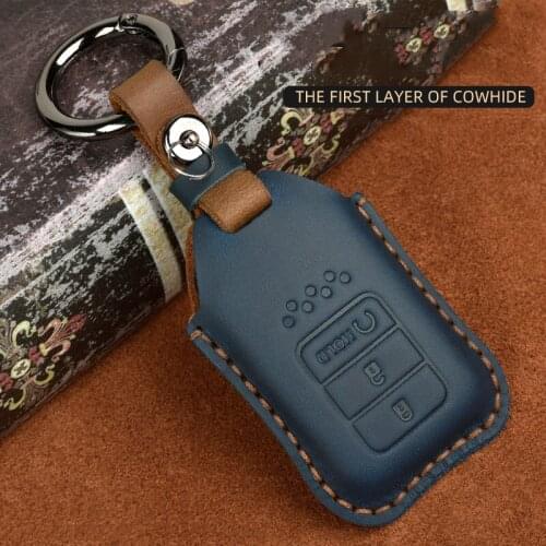 Leather Car Key Cover Case Bag Shell for Honda Accord CR-V HR-V Odyssey Civic FIT Pilot Auto Casese Ring Protection