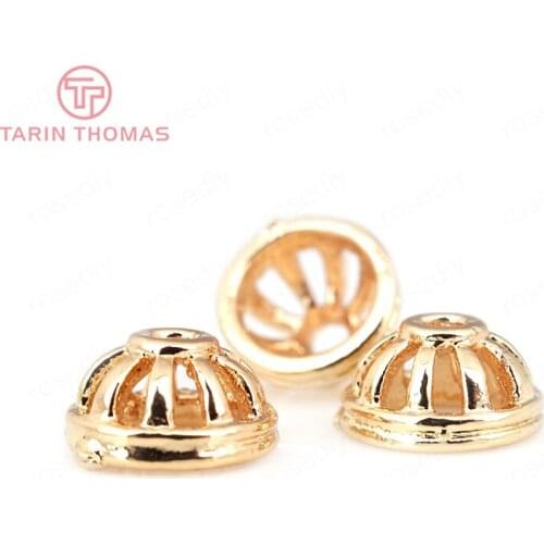 10PCS 7-8MM 24K Champagne Gold Color Plated Brass Flower Beads Caps High Quality Jewelry Findings Accessories Wholesale