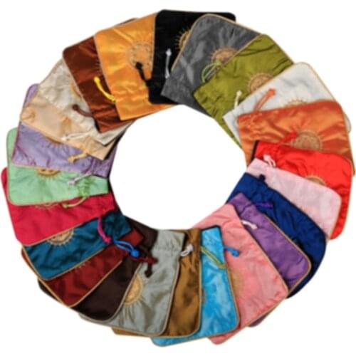 Small Sunflower Beam port Drawstring embroidery bag Satin Tips bag Man playing walnut Jewelry Part Gift bags