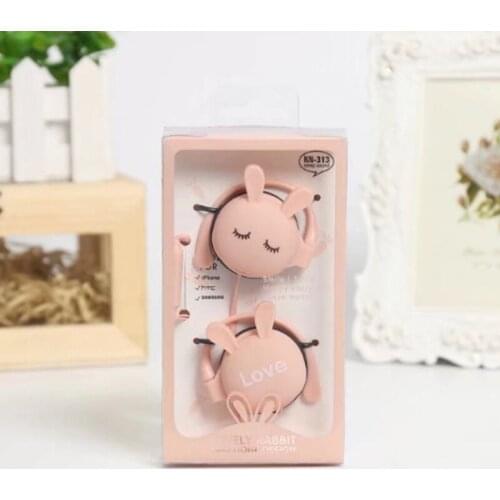 2021 New Cute Student Earphone Cartoon Cute Rabbit Wired Headset Headphone Built-in Microphone Featured Noise Reduction