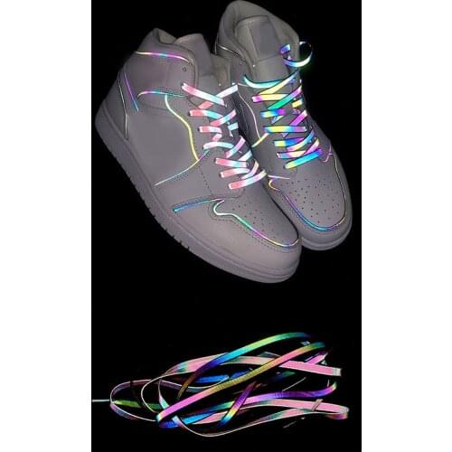 New Holographic Reflective Shoelaces Double-sided Reflective High-bright Reflective Flat Laces Sneakers Shoe Laces