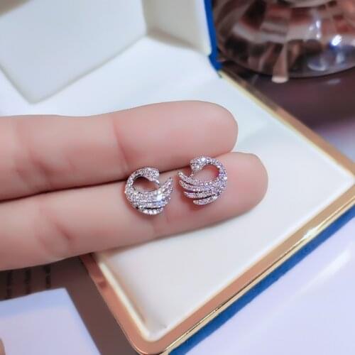 925 Sterling Silver New Woman Fashion Jewelry High Quality Crystal Zircon Swan Shaped Retro Simple Exquisite Earrings