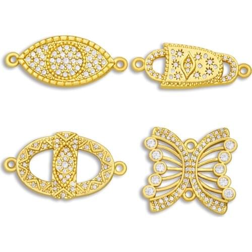 OCESRIO Lucky 18K Gold Plated Brass Evil Eye Charms for Jewelry Making Gold Butterfly Charms for Bracelets Double Hole chma045