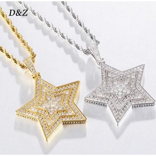 D&Z New Star Shape Pendant Necklace Iced Out Cubic Zircon Stones Gold Silver Color Hip Hop Charm Necklace Jewelry Gift