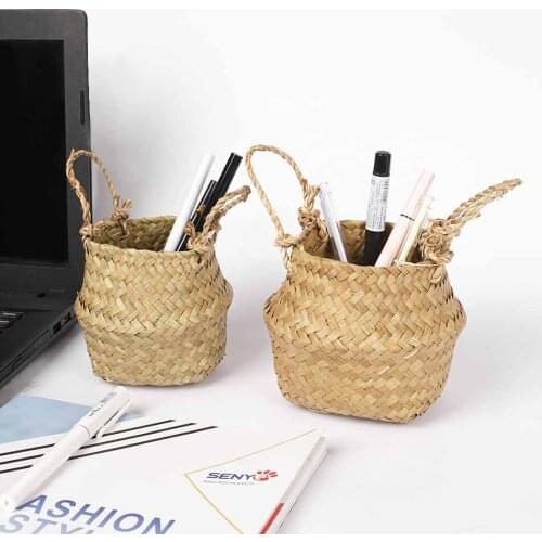Woven Straw Wicker Plant Flower Pot Home Decor Folding Rattan Seagrass Storage Basket Toy Holders Laundry Clothing Basket