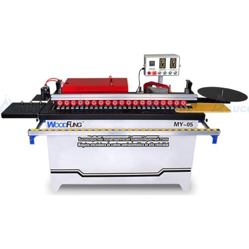 WOODFUNG MY05 straight 150KG semi automatic wood edge banding machine with gluing,trimming,buffing and pneumatic end cutting