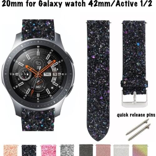 Glitter Watch Band for Samsung Galaxy Watch 42mm Leather Strap Active 2 Replacement Watchband Bling Christmas Wristband Belt