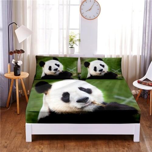 Lovely Panda Digital Printed 3pc Polyester Fitted Sheet Mattress Cover Four Corners with Elastic Band Bed Sheet Pillowcases