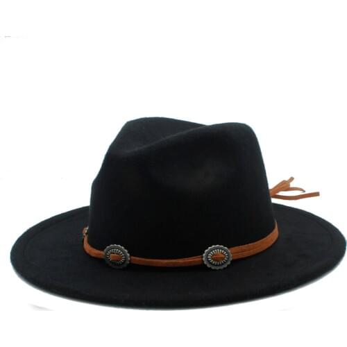 Fashion Women Men Wool Fedora Hat For Gentleman Elegant Lady Floppy Cloche Chapeau Wide Brim Jazz Church Panama Cap Size 56-58CM