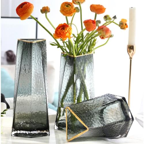 Nordic Style Triangle Hammered Glass Vase Decoration Home Living Room Decoration Flower Vase Plant Pots Decorative Decor Vase