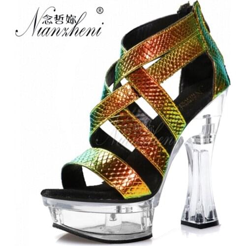 Nightclub Pole Dance 14cm Super High Heeled Shoes Novelty Elegant Roman Hollow Open Toe Spool Heels 6 Inches Models Party Stage