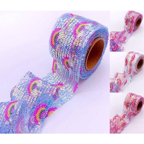 6cm rainbow sequins tulle roll 5m DIY handmade material headdress bow bow clothing footwear hat accessories 60mm