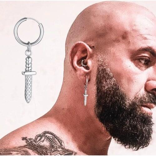 DAGGER EARRINGS STAINLESS STEEL SHORT SWORD HUGGLE EARRING MEDIEVAL JEWELLERY SILVER COLOR KNIFE DANGLING EARING FOR MEN JEWELS