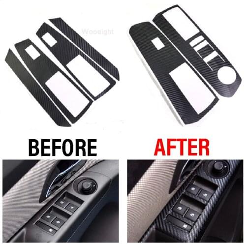 Wooeight Car Door Window Lift Switch Button Carbon Fiber Molding Sticker Kit Fit for Chevrolet Holden Cruz 2009-2014 LHD Decals