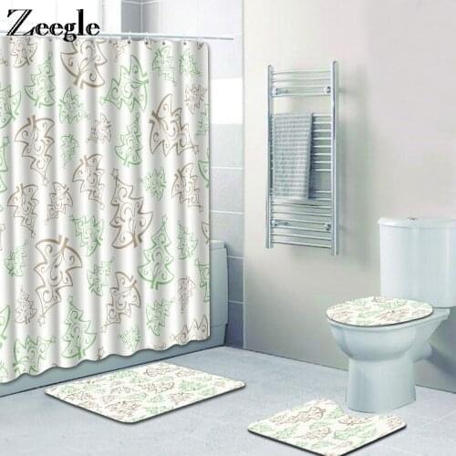 Zeegle Shower Curtain for Bathroom Toilet Seat Cover Mat Anti Slip Toilet Pedestal Rug Foot Mat Flannel Soft Bathroom Shower Mat