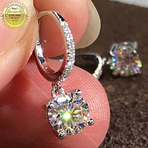 14K Au585 White Gold Women Drop Clip Hoop Earrings DVVS Moissanite Diamonds 0.5 1 2 3 Carat Round Wedding Party Engagement