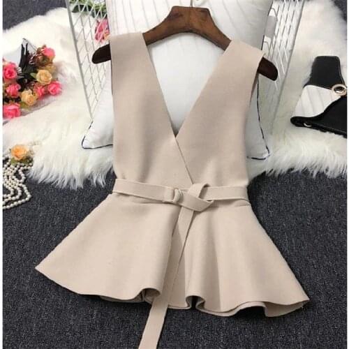 Woolen Vest Coat Autumn and Winter Women Sleeveless Waistcoat Belt Waist Girls Ladies All-match Vest Jacket Coat 2020