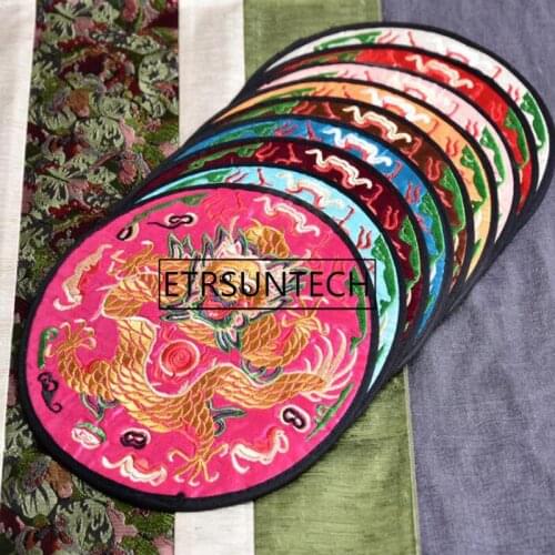 100pcs 19.5cm Embroidery Dragon Pattern Ethnic Coaster Large Cup Teapot Mat Drink Holder Tableware Placemat