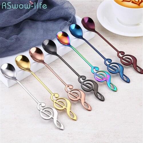2 Pcs Coffee Spoon Creative Note Stirring Ice Spoon Music Note Colorful Spoon Thickened Gold Serving Spoon Kitchen