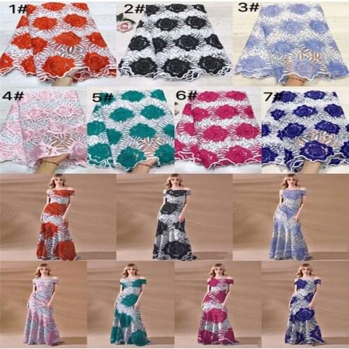 2019 African lace fabric,embroidered flower net lace,high quality Nigerian lace fabric with rhinestone for wedding dress