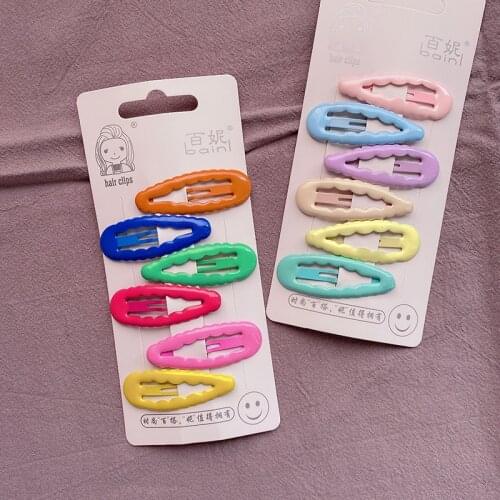 6 Pcs Korean Childrens Simple Candy Color Lace Water Drop BB Clip Headdress Sweet Girl Fashion Hairpins Hair Accessories