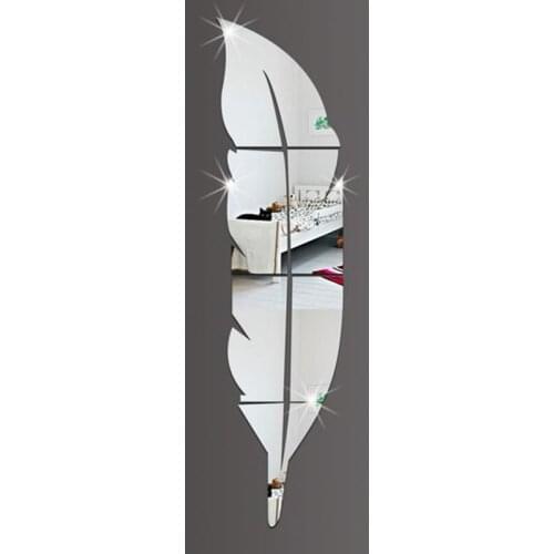 DIY Acrylic Mirror Silver Modern Style Wall Stickers Feather Mirror
