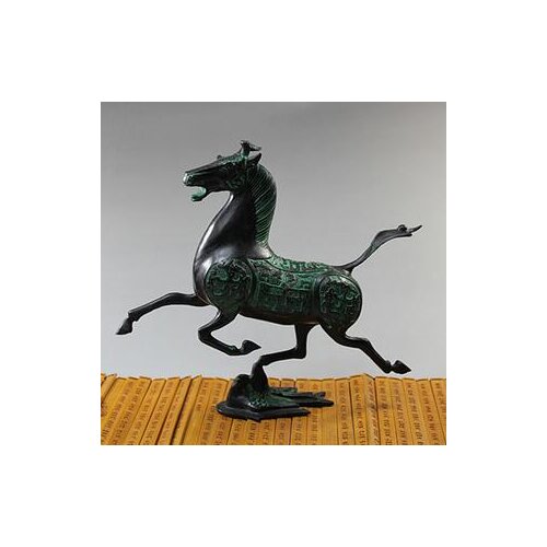 ANTIQUE BRONZE HORSE RIDING CHEBI MA CHAO LONGQUE HOME FURNISHING DECORATION BRASS ORNAMENTS AUSPICIOUS FENG SHUI