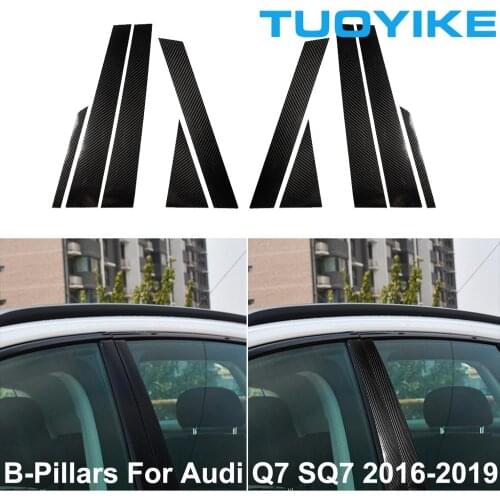 Car Styling Exterior Parts Real Carbon Fiber Window B/C-Pillars Moulding Cover Trim Decal Sticker For Audi Q7 SQ7 4M 2016-2019
