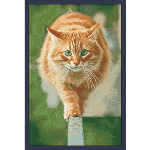 FREE Shipping Top Quality popular counted cross stitch set cat walk athlete model yellow kitty kitten