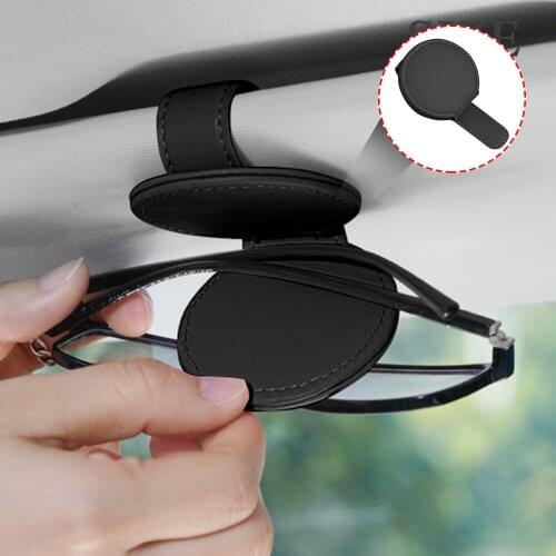 Leather Holder For Glasses Case Universal Eyeglasses Holder Cover Auto Sun Visor Magnetic Clip Sunglasses Stand Car Accessories