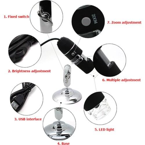 3-in-1 Digital USB Microscope 1600X Portable 2Adapters Support OSX Windows PC Type-C Micro-USB Phone Magnifier with 8LED