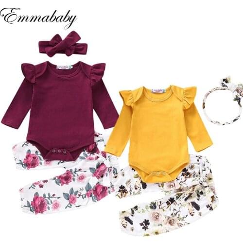 Emmababy 2019 Newborn Baby Girl Clothes Long Sleeve Romper T-shirt Top+Floral Pants Leggings Outfits Set 0-18M