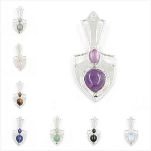 FYJS Unique Silver Plated Anchor Shape Amethysts Water Drop Pendant Labradorite Stone Jewelry
