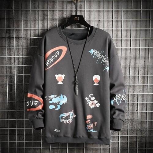 GlacialWhale 2021 New Graffiti Mens Crewneck Sweatshirt Men Japanese Streetwear Hip Hop Oversized Hoodie Men Sweatshirts Hoodies