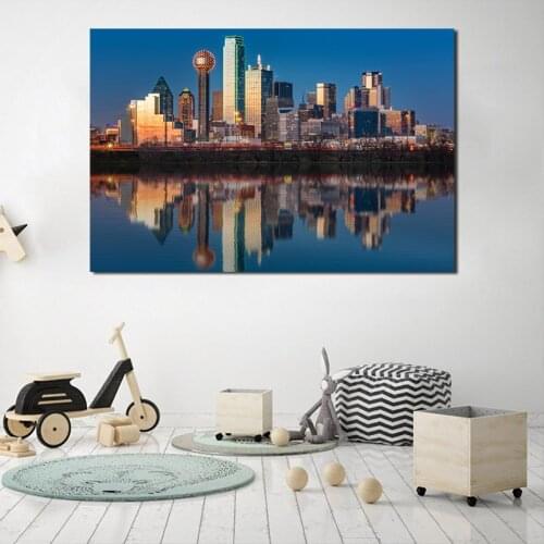 City Building Dallas Skyline Canvas Painting Print Living Room Home Decor Modern Wall Art Oil Painting Poster Pictures Framework