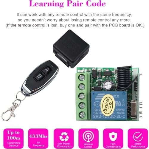 Kebidu 433Mhz Universal Wireless Remote Control Switch DC 12V 1CH relay Receiver Module 433 Mhz Remote Controls
