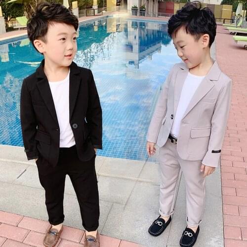 2020 Spring New Boys Suit Set Children Solid Color Blazer + Pants 2pcsl Clothing Set Kids Fashion Party Birthday Host Costume