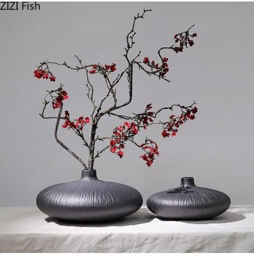 Chinese Style Round Ceramic Vase Simple Home Living Room Desktop Decoration Flower Arrangement Ornaments Vase Flower Pot Crafts