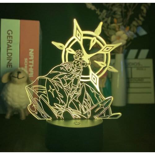 Hot Game Genshin Impact Figurine Albedo 3D Illusion Lamp for Bedroom Decor LED Light Atmosphere Bedside Night Lamps Kids Gift