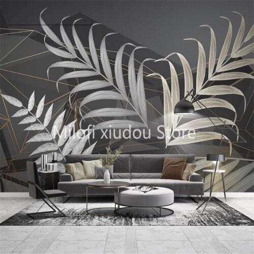 Milofi Custom 3D Wallpaper Mural Light Luxury Nordic Tropical Plant Leaf Geometric Line Background Wall Decorative Painting Wall