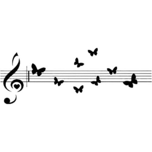 Music Note Staves Butterfly Car Sticker Music Lover Decor Removable Black/silver AL475