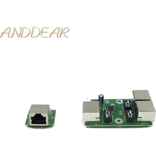 OEM factory direct mini fast 10 / 100mbps 3-port Ethernet network lan hub switch board two-layer pcb 3 rj45 5V 12V head port